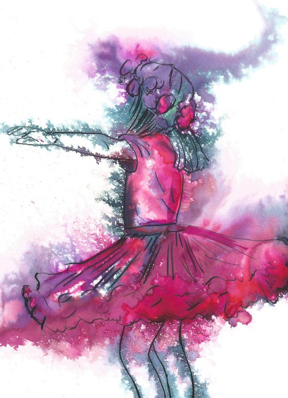 Dancer, child in a pink dress painting, "Swish Swish"