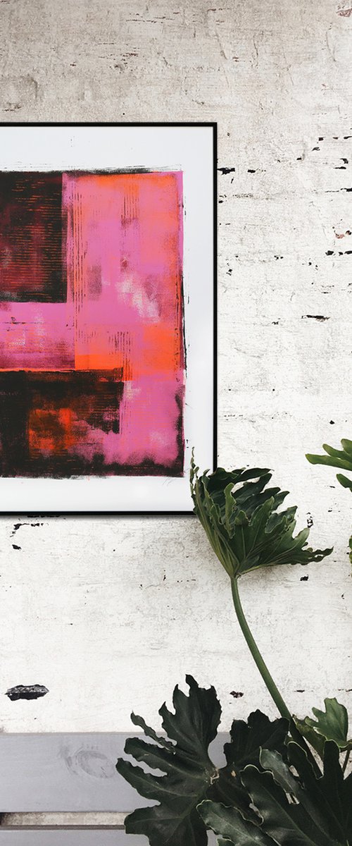 Abstract Painting - Black Pink Minimal -  Art on paper - A2 - 42x59,4cm - 15O by Ronald Hunter