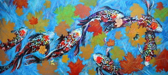 Koi Fish on Blue.