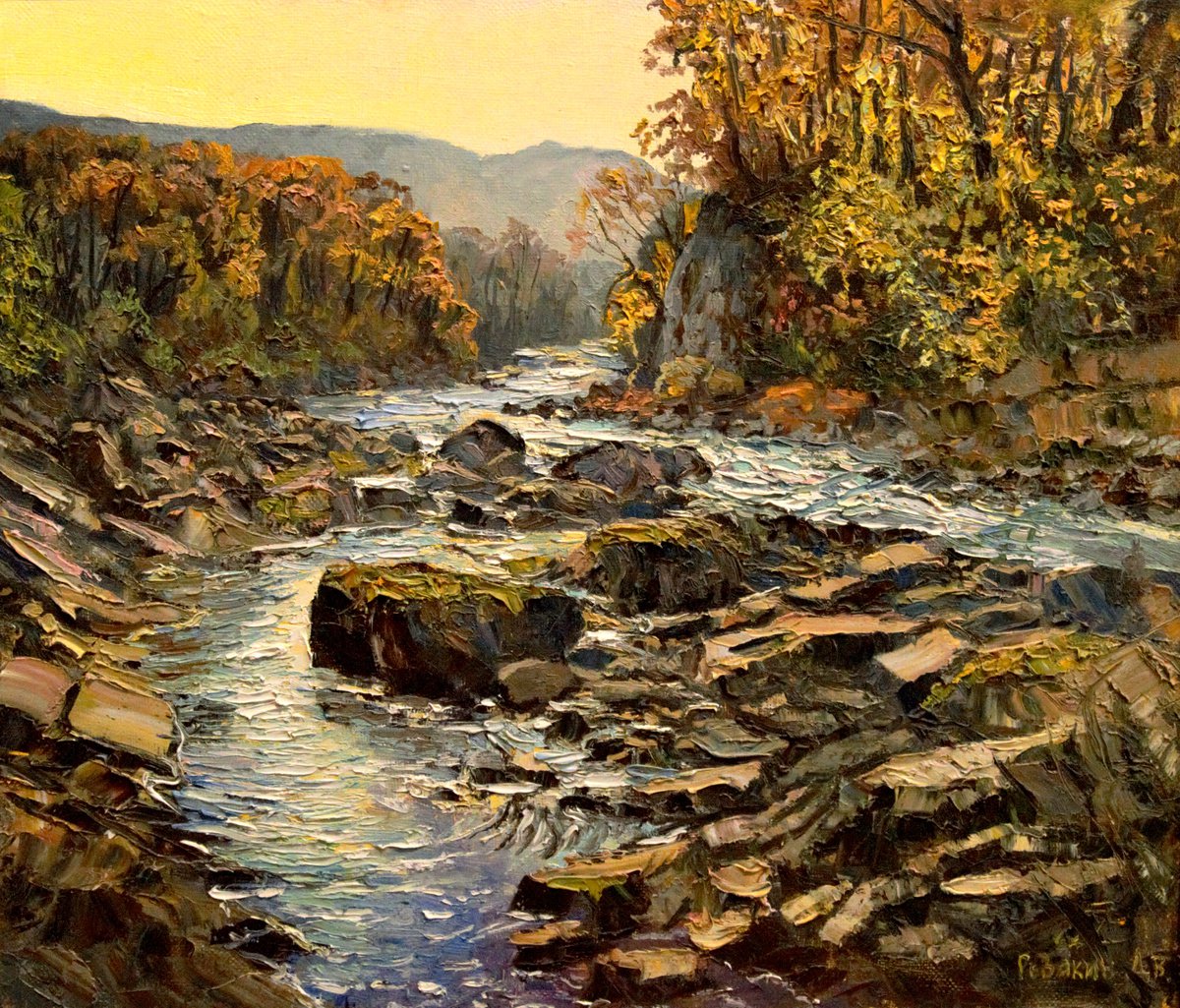 White river gorge. Impressionism oil painting by Dmitry Revyakin