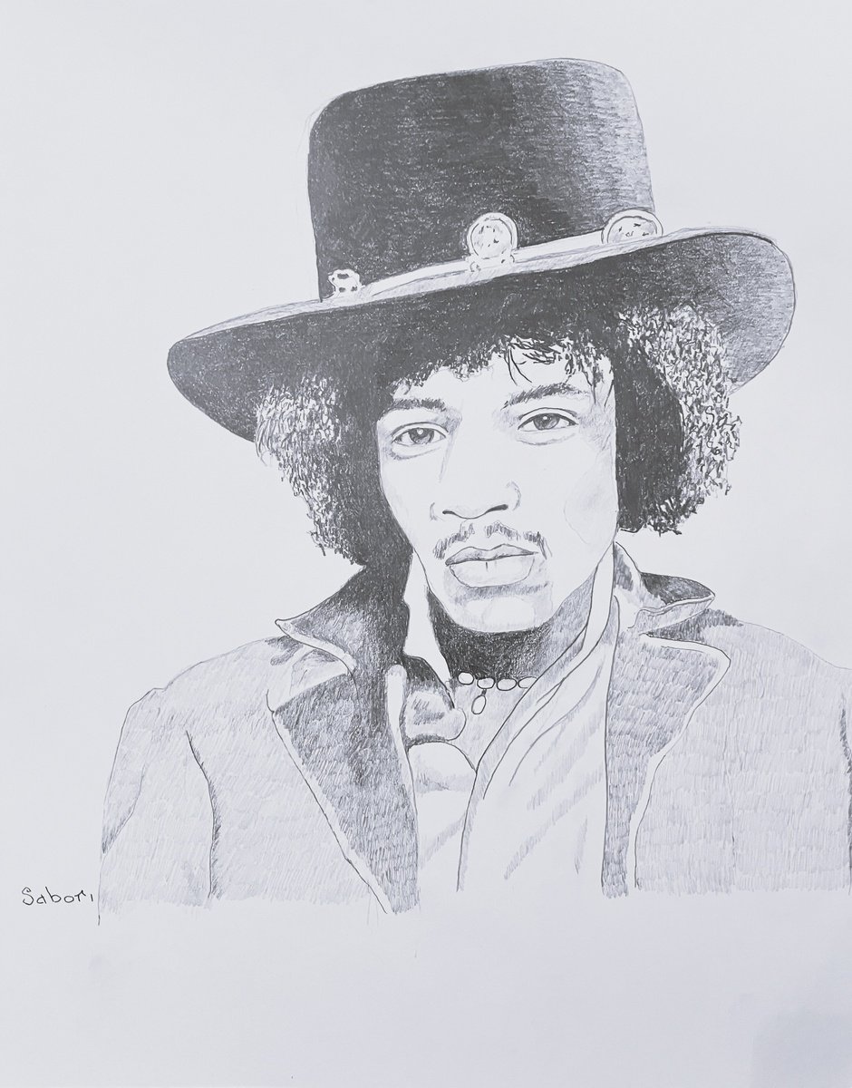 Illustrative Portrait Pencil Drawing By Andrew Sabori, 14 X 17, Jimi Hendrix, Original Artwork