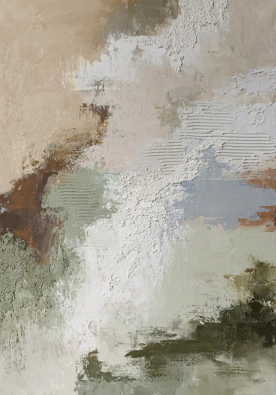 "Beige Fjord" Abstract beige sage green art