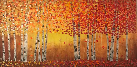 autumn forest painting sunset