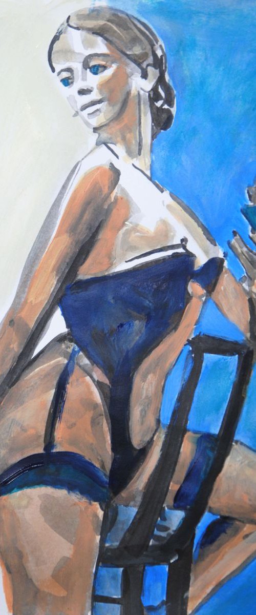 Girl in blue corset / 37.7 X 26.3 cm by Alexandra Djokic