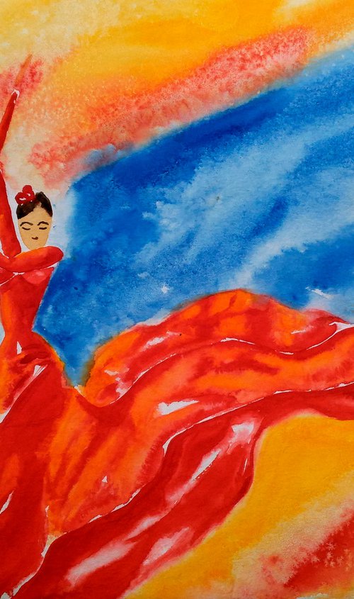 Flamenco Dance original watercolor painting by Halyna Kirichenko