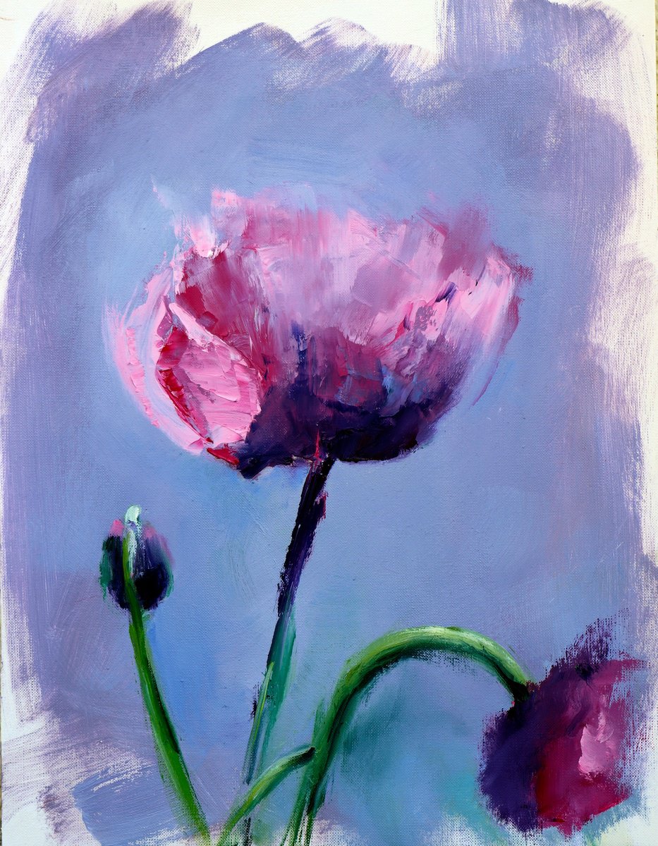 Peony  blossom  Oil painting on paper by Anna Lubchik