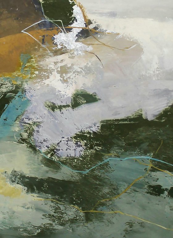 "Green Glory 4" Abstract green gray brown art