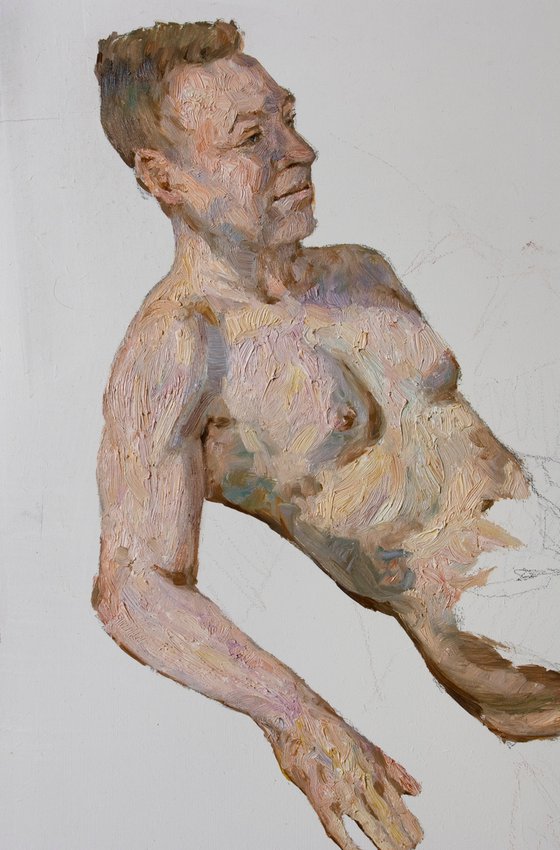 contemporary naked portrait of a man with blue