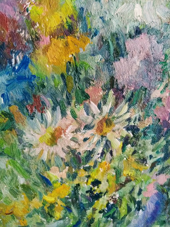 Fields flowers. Original oil painting.