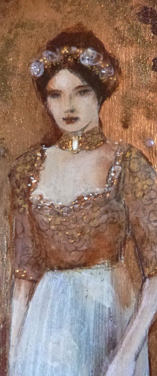 "Louise à la belle étoile"  mix media on wood 15x30cm by Loetitia Pillault