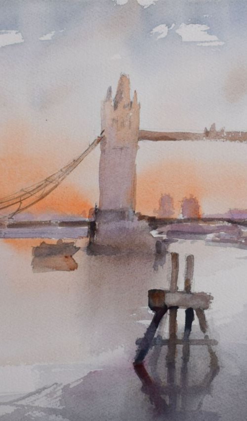 Tower Bridge in sunset 1 by Goran Žigolić Watercolors