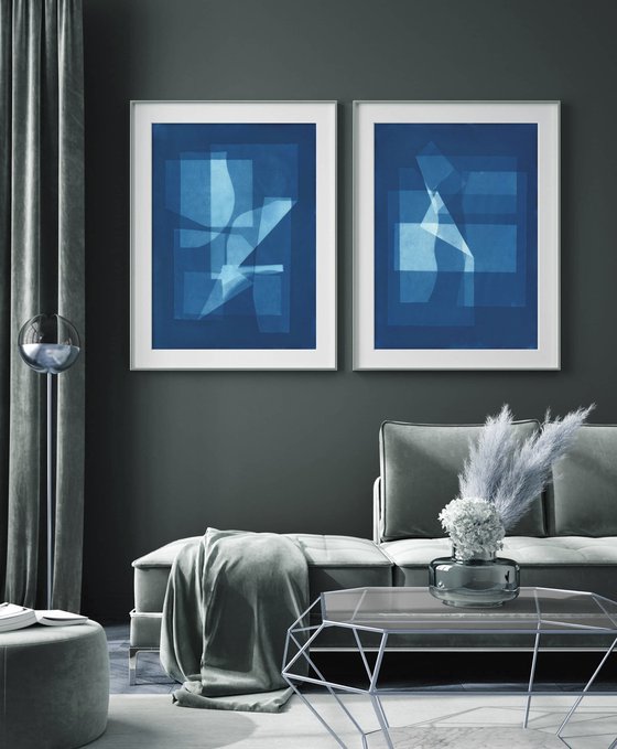 Geometric blue cyanotype set 2