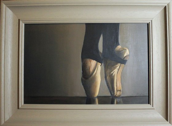 On Pointe, Figurative Oil Painting, Ballerina, Dance, Framed and Ready to Hang