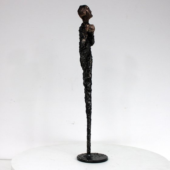 Muse 24-23 - woman lace metal artwork - steel bronze