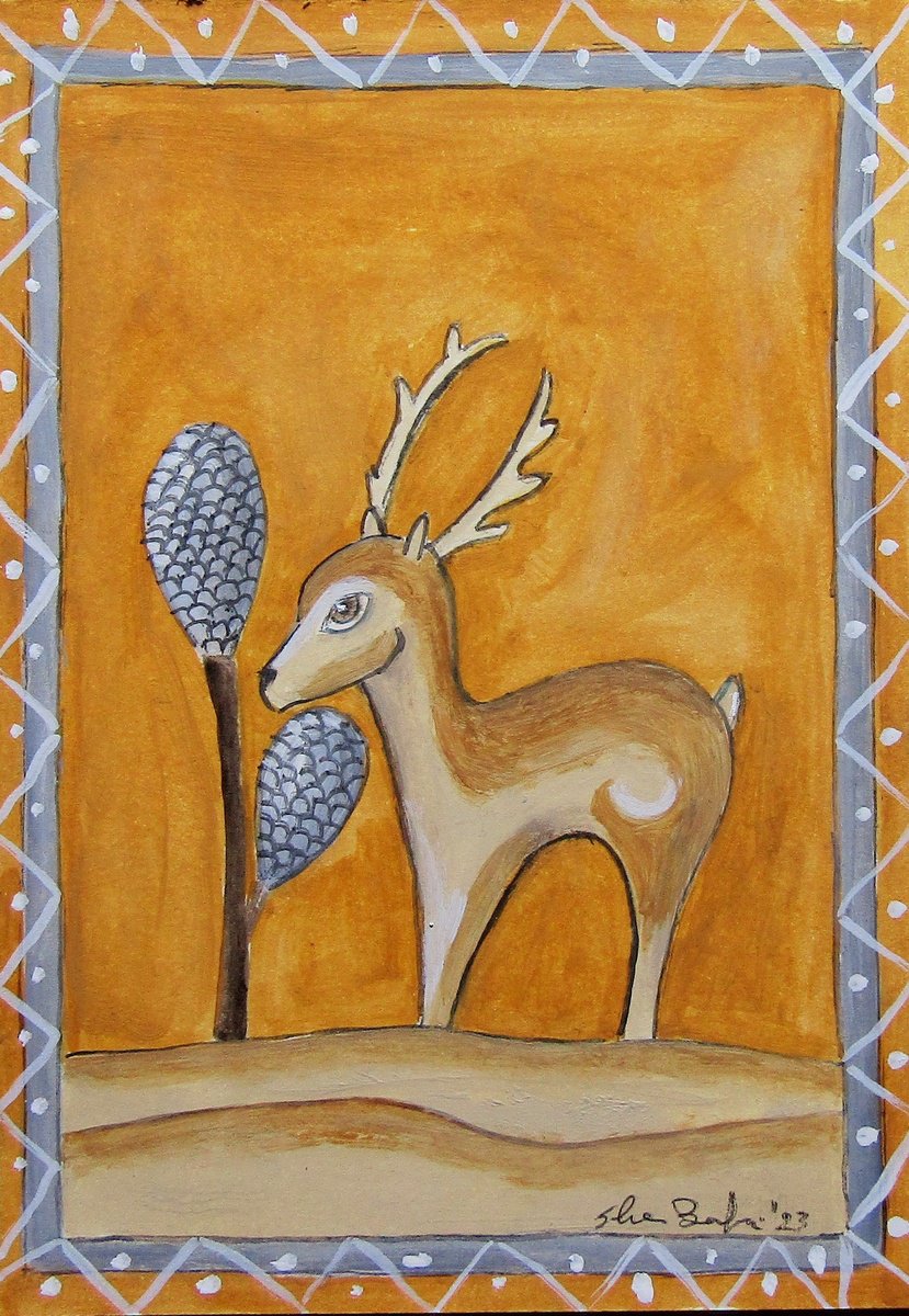 Bestiary: the deer - oil on paper by Silvia Beneforti