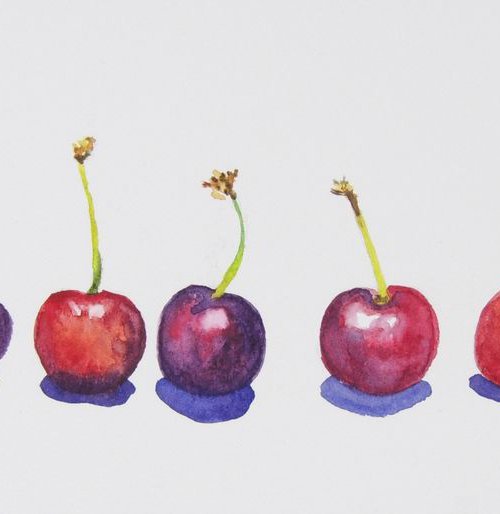 Cherries in a line by Krystyna Szczepanowski