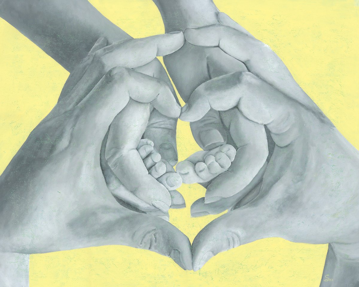 Expressive Portrait Acrylic Painting By Margarita Stepanova, 39 X 31", Love Of Generations, Original Artwork