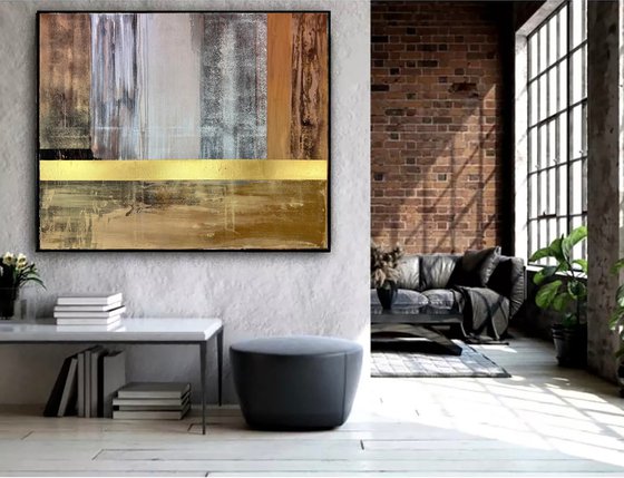 130x100cm Large Abstract . Gold Silver Copper Art. Search for meaning 2