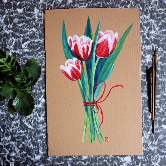 Flowers acrylic painting Tulips bouquet