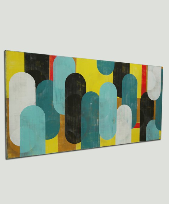 Extra Large Painting - Traffic Bright Yellow & Blue XL - 180x90cm - Acrylic on canvas - Ronald Hunter -O08