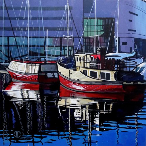 Reflections Belfast Marina Northern Ireland by Joseph Lynch