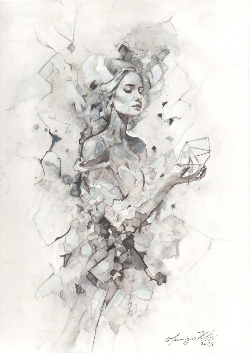 Urban And Pop Portrait Ink Drawing By Maurizio Puglisi, 8 X 11", Rough Diamond, Original Artwork