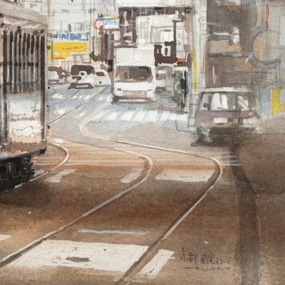Retro Tram at Station in Kyoto / Sketch