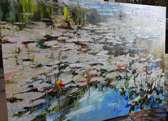 Landscape Pond - Lilies, River lily, painting original