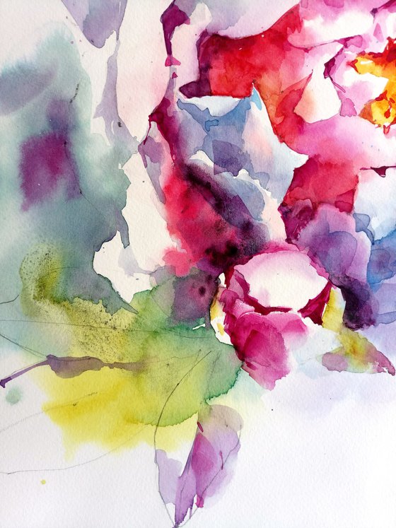 "Peony" original modern watercolor painting