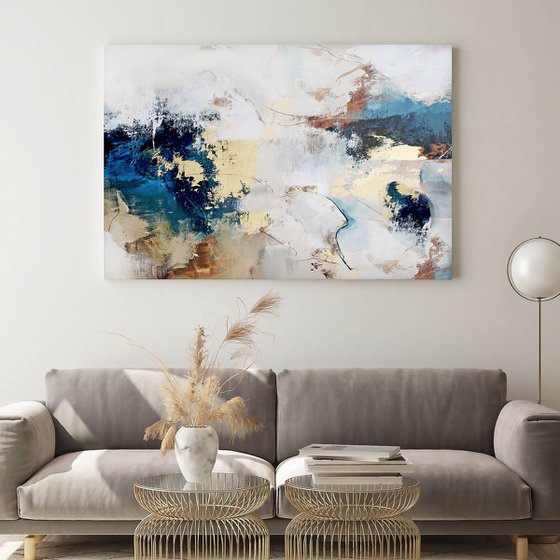 "Avalanche 5" Blue gold abstract acrylic art