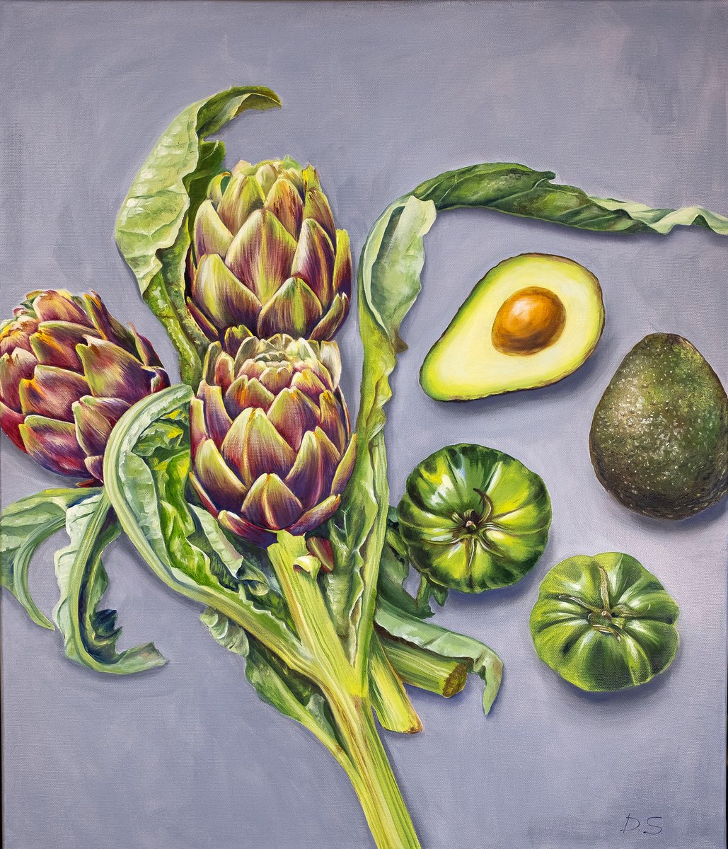 Green Rhapsody / Artichokes, avocado, green tomatoes by Daria Shalik