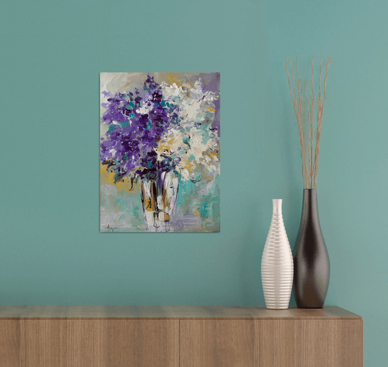 Lilacs in  vase-Acrylic painting on canvas