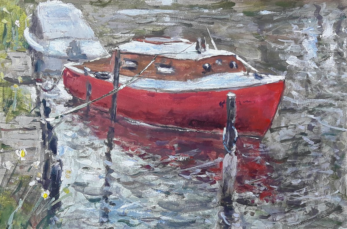 Red boat by Dimitris Voyiazoglou