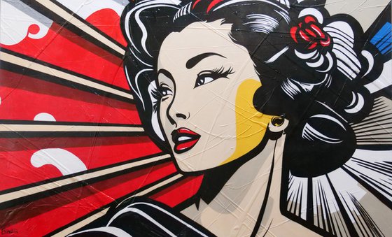 Konnichiwa 160cm x 100cm Textured Urban Pop Art