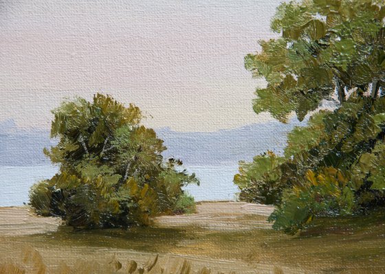 Summer morning. Oil painting. Miniature. 6 x 6 in.