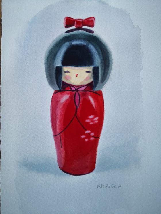 Red Kokeshi Doll
