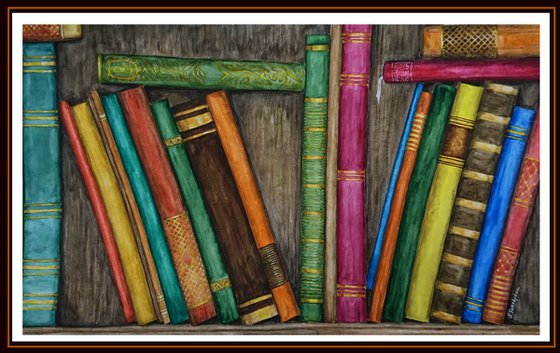 Books. Still life watercolor painting.