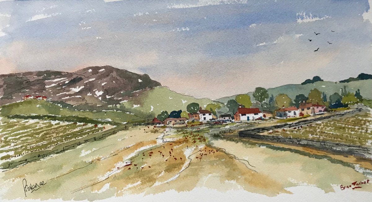 Impressionistic Landscape Watercolour By Brian Tucker, 12 X 6, Village In Provence 5, Original Artwork