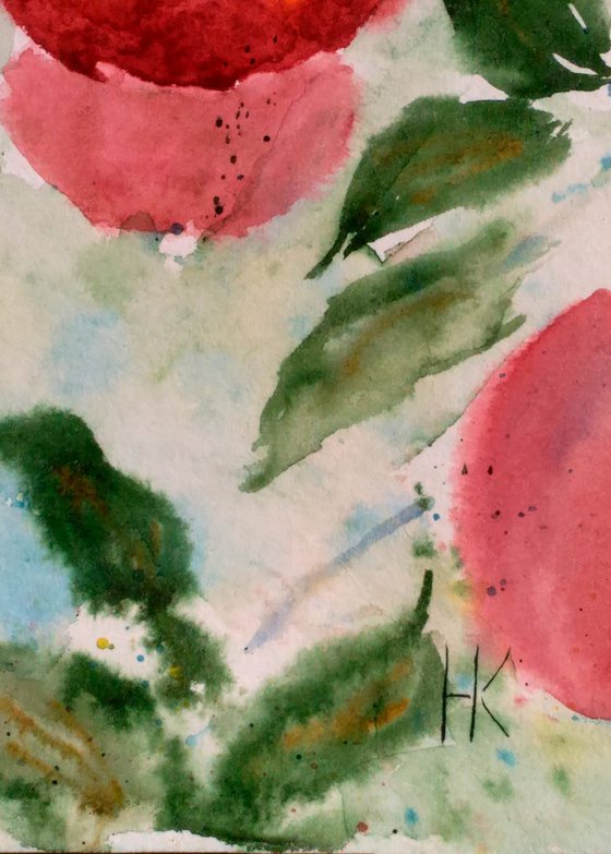 Apples Painting Fruit Original Art Apple Tree Watercolor Apple Branch Artwork Wall Art 17 by 12" by Halyna Kirichenko