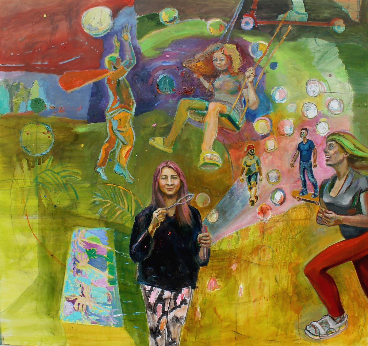 Urban And Pop Portrait Oil Painting By Sergiy Dekalyuk, 81 X 76", Grande Palla, Original Artwork