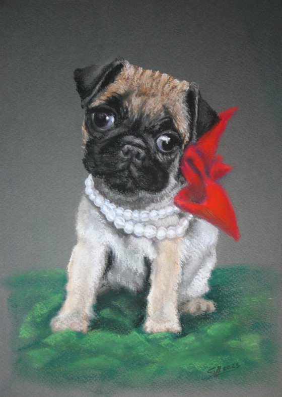 Pug puppy / ORIGINAL SOFT PASTEL PAINTING