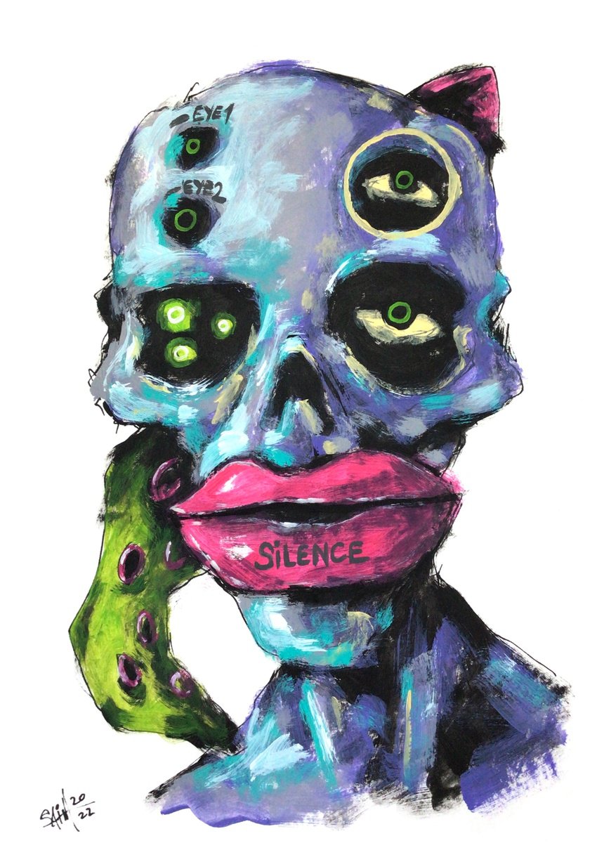 #99 Zombie portrait painting original art, Horror Naive Outsider Folk Art Brut Strange acr... by Ruslan Aksenov