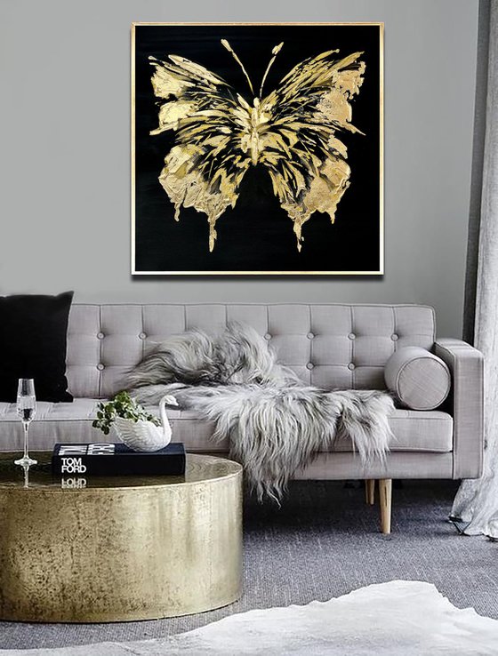 Gold Black abstract butterfly.