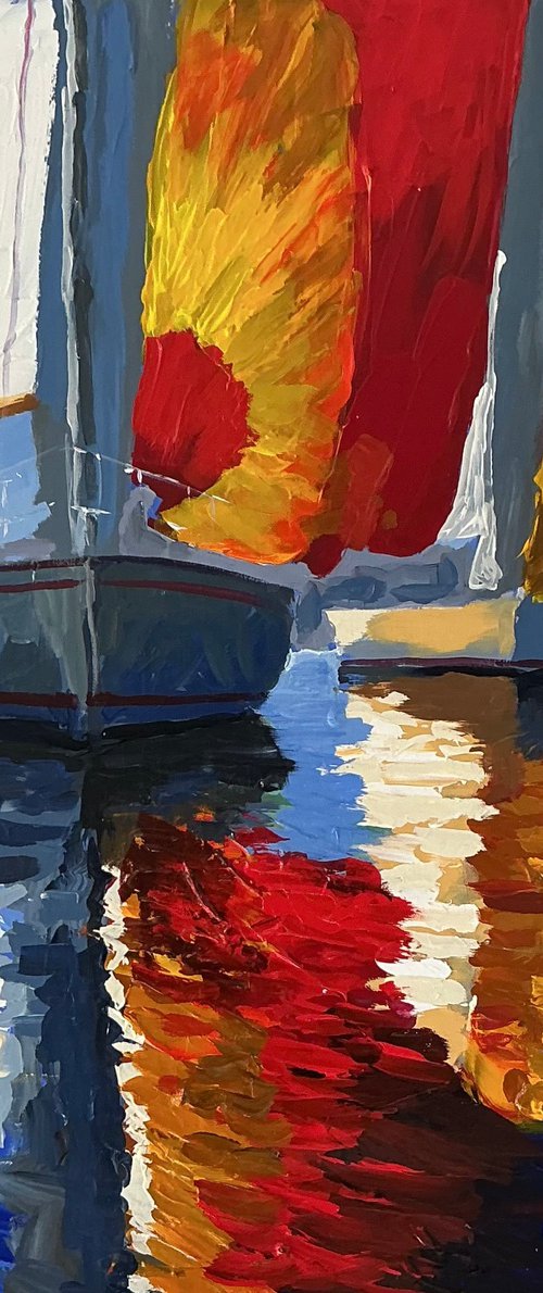 Sailing Hues in Crimson, Gold and white by Daniel Murgatroyd