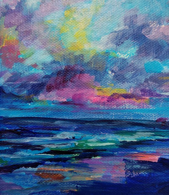 Sunset at sea Original colorful acrylic painting