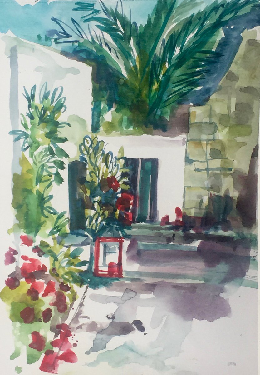 View across the courtyard, Menorca - Baleariac Islands by Annie Meier