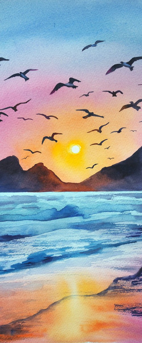 Birds on sunset by Delnara El