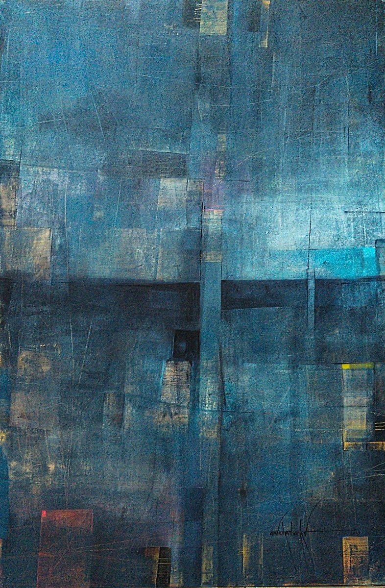 Abstract Painting By Amrish Malvankar, 48 X 72, Blues 2023, Original Artwork