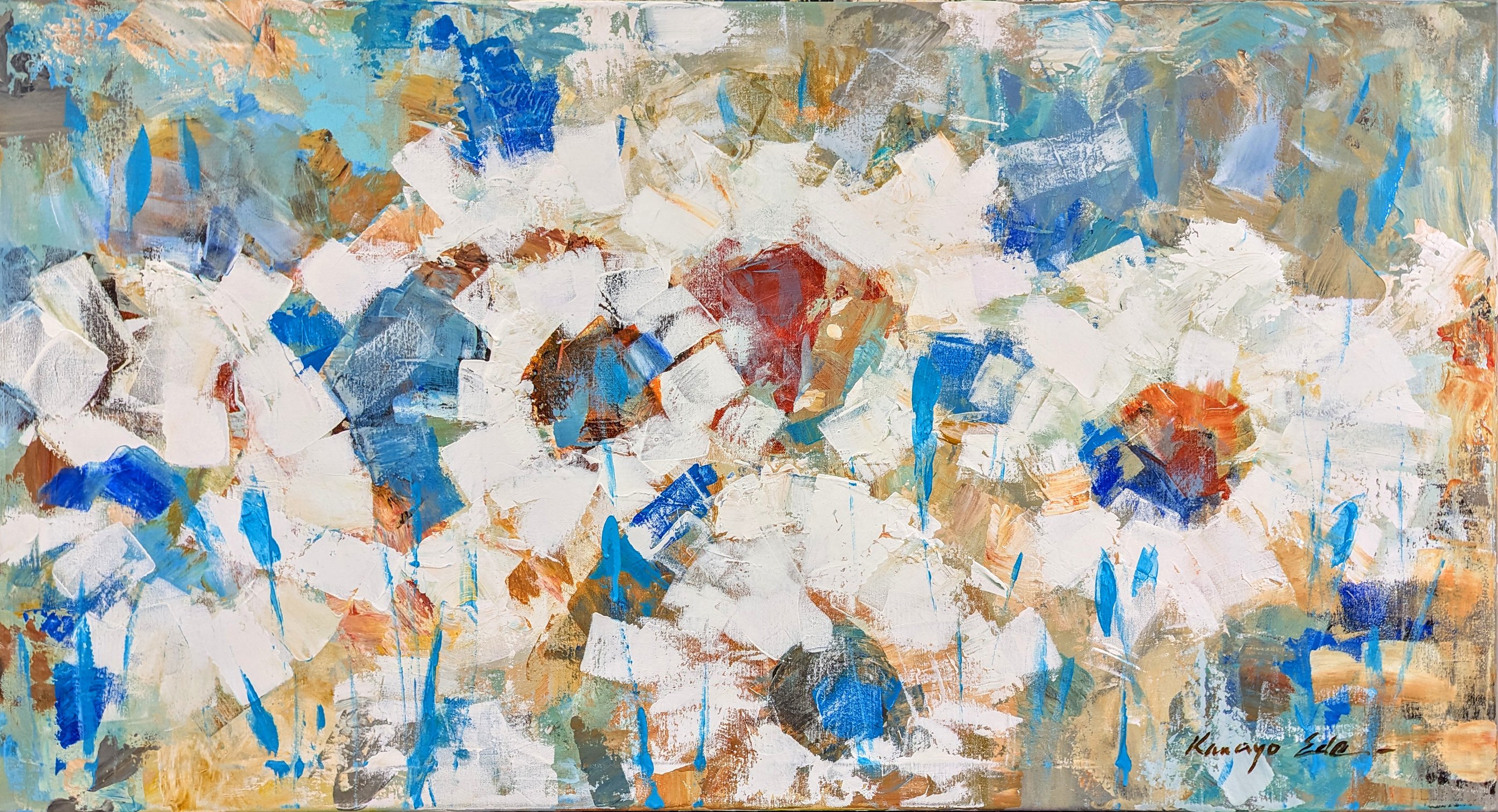 Impressionistic Botanical Acrylic Painting By Kanayo Ede, 48 X 26", Facing The Sky, Original Artwork