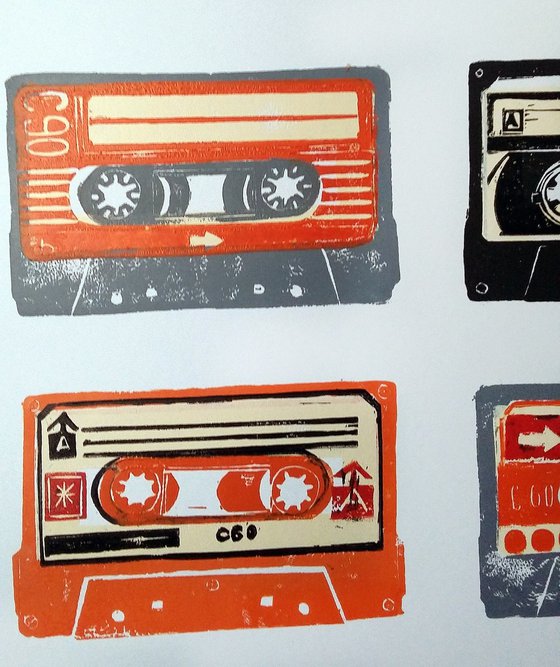 Linocut cassette tapes #58